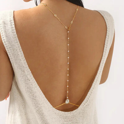 Long Pearl Tassel Back Chain Bridal Necklace