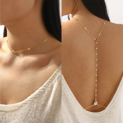Long Pearl Tassel Back Chain Bridal Necklace