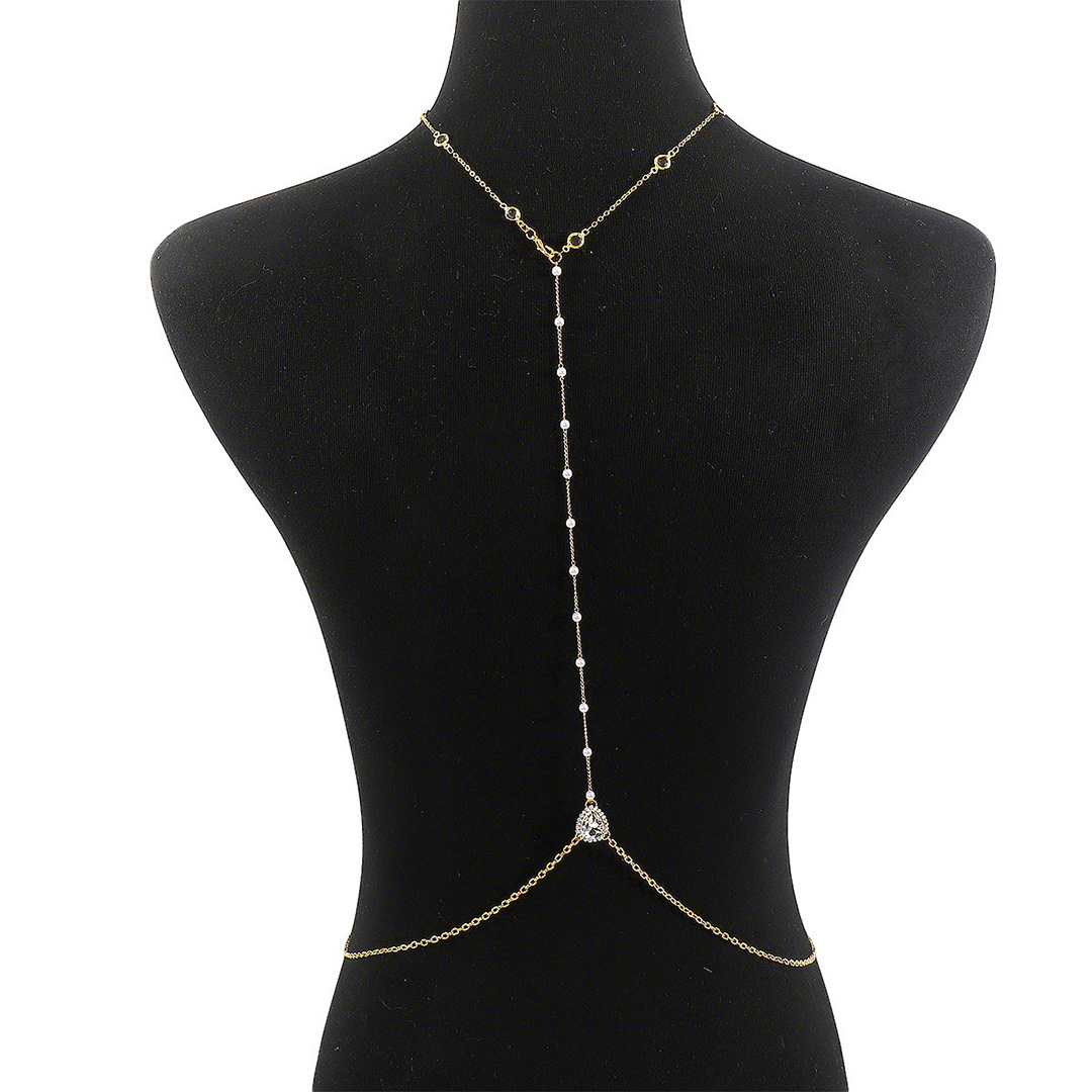 Long Pearl Tassel Back Chain Bridal Necklace