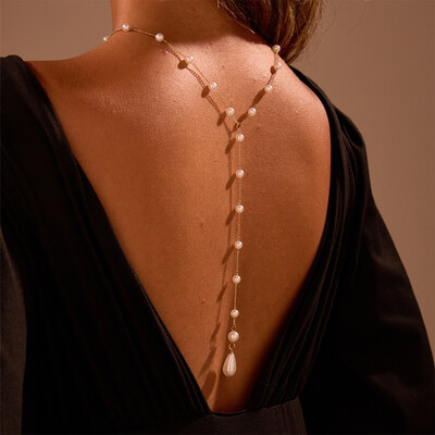 Pearl Tassel Back Chain Bridal Necklace