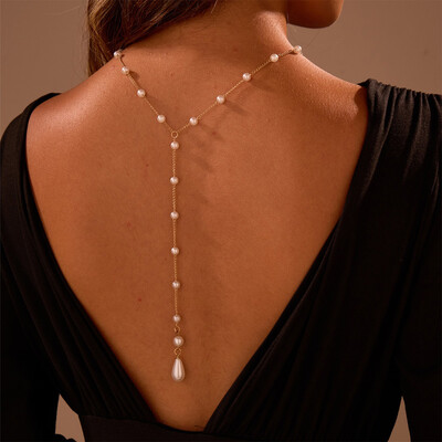 Pearl Tassel Back Chain Bridal Necklace