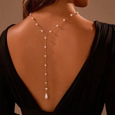Pearl Tassel Back Chain Bridal Necklace