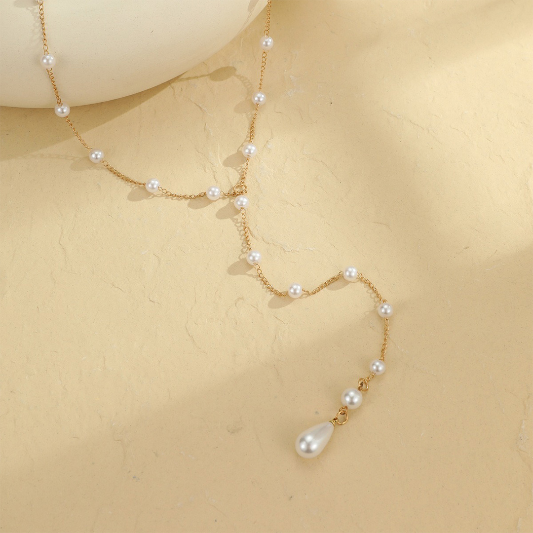Pearl Tassel Back Chain Bridal Necklace