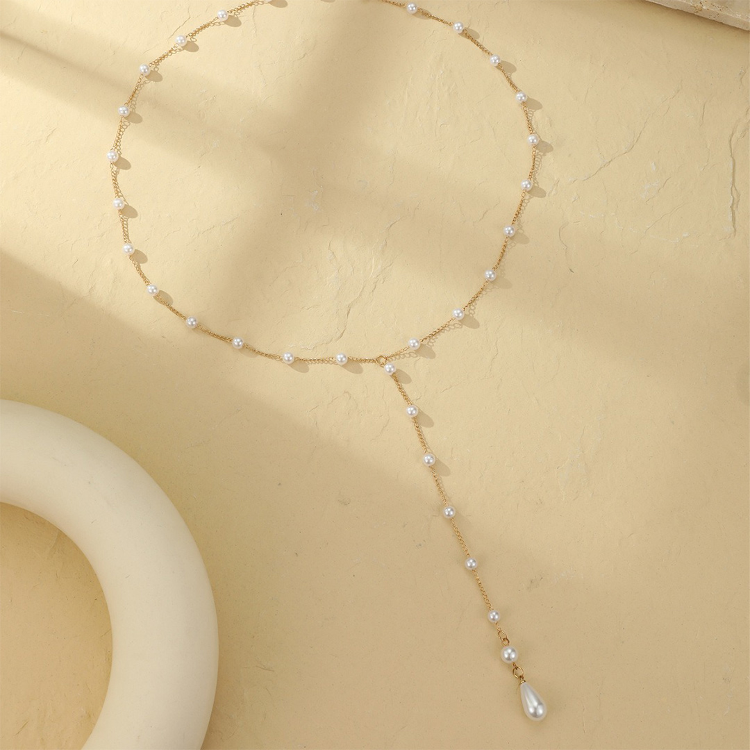 Pearl Tassel Back Chain Bridal Necklace
