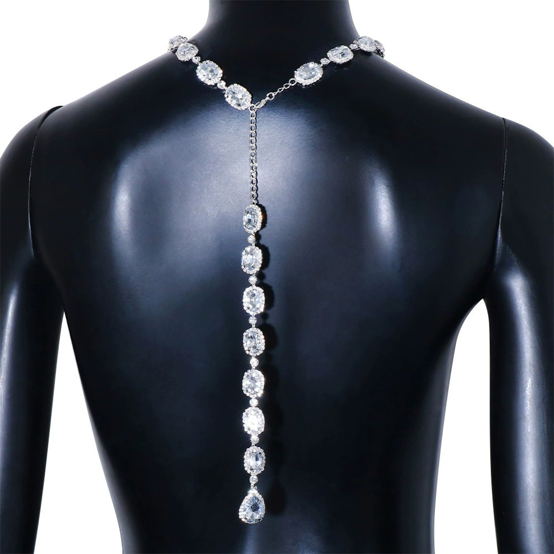 Water Droplet Crystal Back Chain Bridal Necklace
