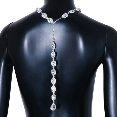 Water Droplet Crystal Back Chain Bridal Necklace