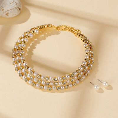 Retro Multi-Strand Pearl Necklace Set