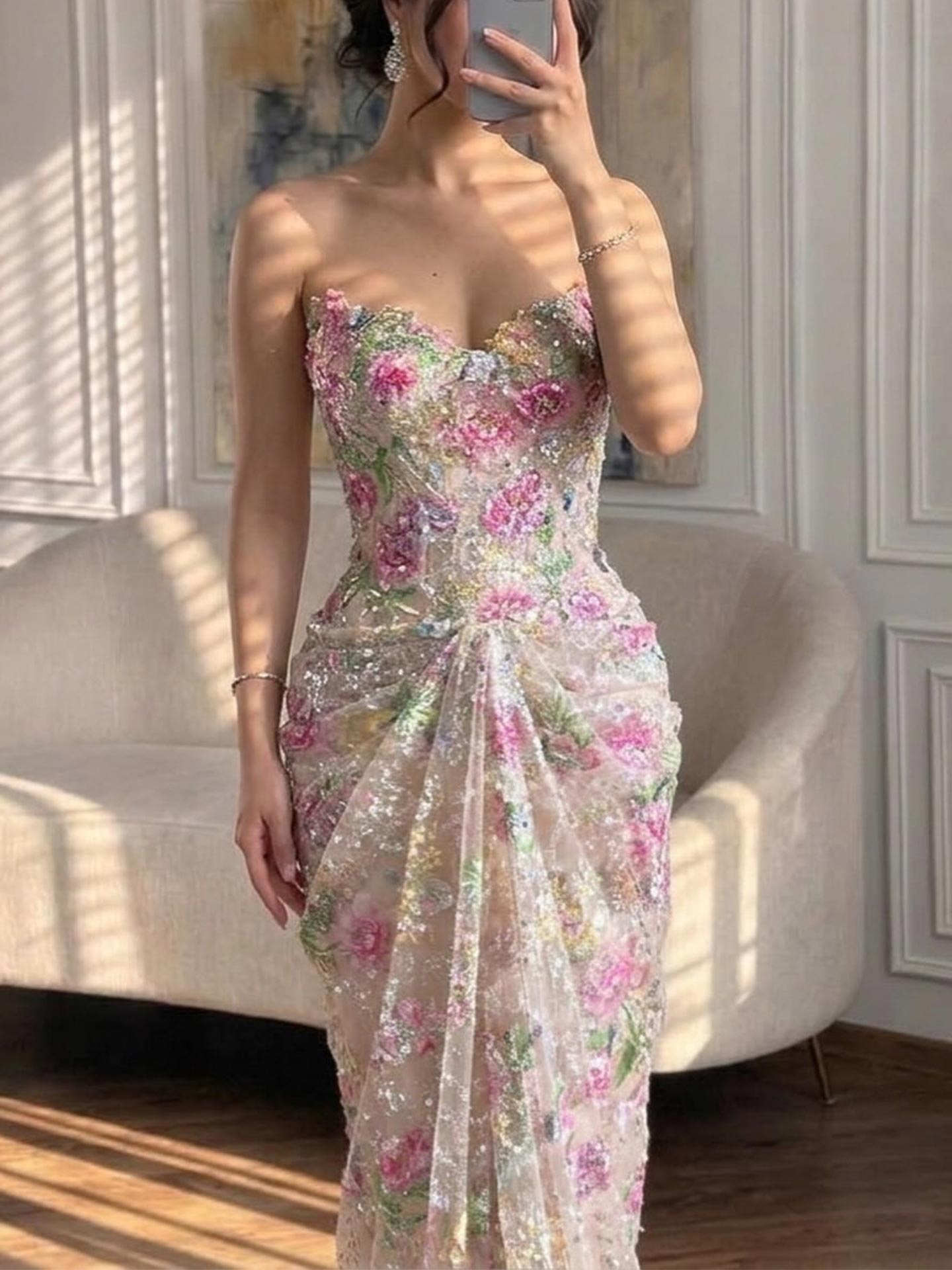 Trumpet/Mermaid Sweetheart Sleeveless Sweep Train Lace/Tulle/Sequined Evening Dresses