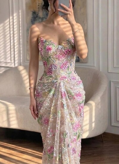 Trumpet/Mermaid Sweetheart Sleeveless Sweep Train Lace/Tulle/Sequined Evening Dresses