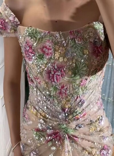 Trumpet/Mermaid Off-The-Shoulder Sleeveless Sweep Train Lace/Tulle/Sequined Evening Dresses