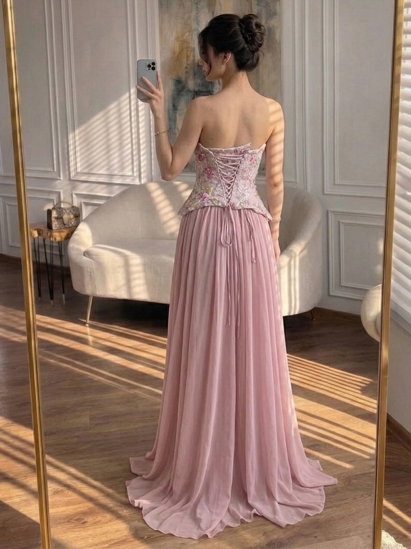 A-Line Sweetheart Sleeveless Sweep Train Chiffon/Lace/Tulle/Sequined Evening Dresses
