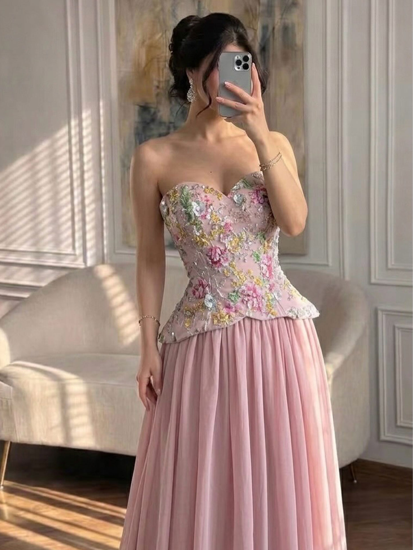 A-Line Sweetheart Sleeveless Sweep Train Chiffon/Lace/Tulle/Sequined Evening Dresses