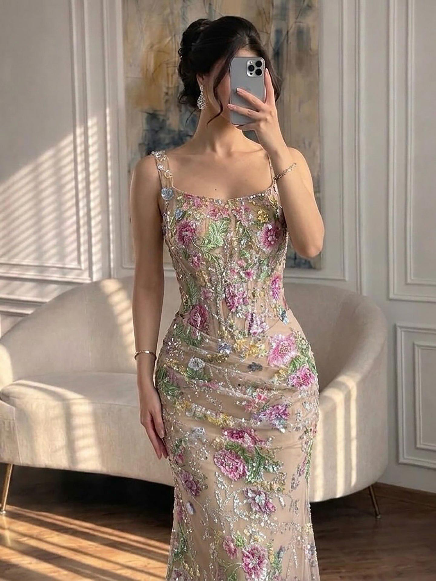 Trumpet/Mermaid Scoop Neck Sleeveless Sweep Train Lace/Tulle/Sequined Evening Dresses