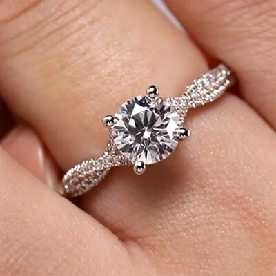 4CT 8*8mm Round Cut Moissanite Engagement Rings In Sterling Silver