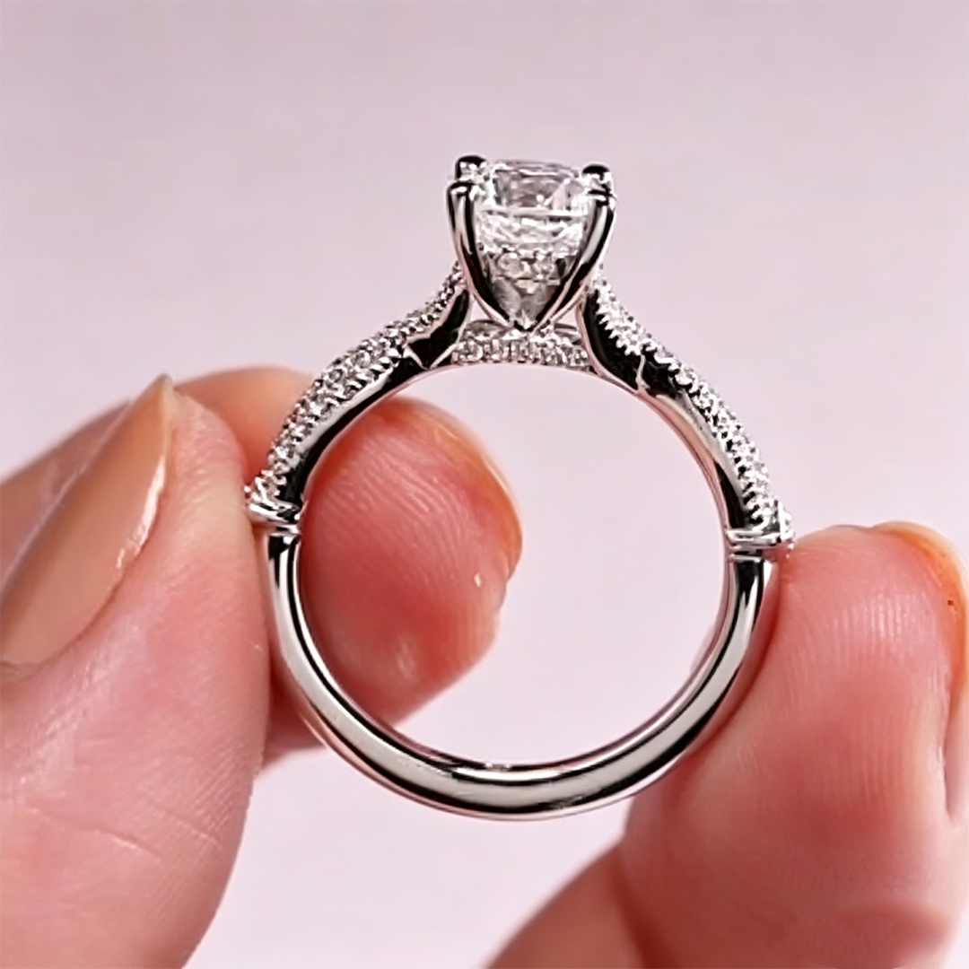4CT 8*8mm Round Cut Moissanite Engagement Rings In Sterling Silver