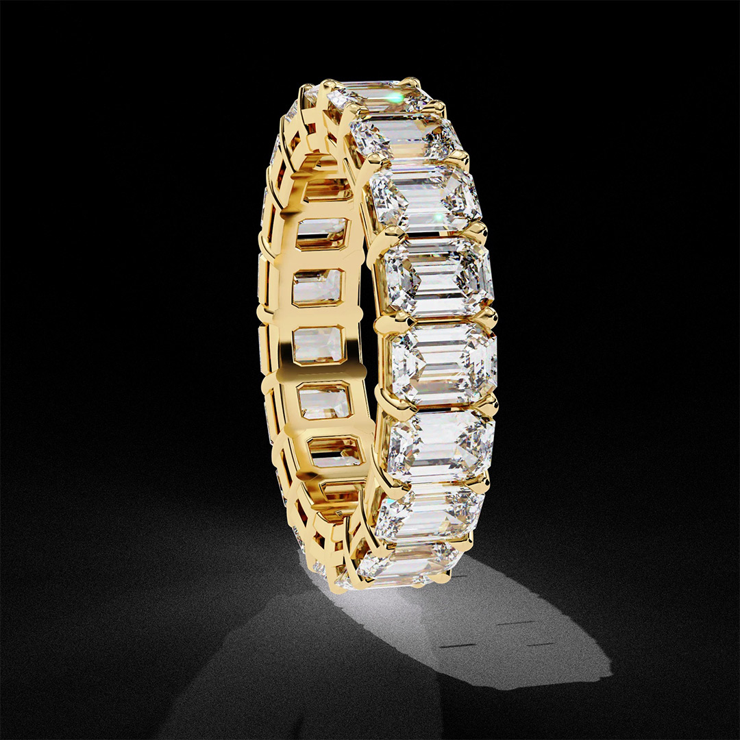 5.04CT 3*5mm Emerald Cut Moissanite Wedding Bands In Sterling Silver