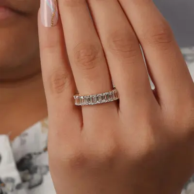 5.04CT 3*5mm Emerald Cut Moissanite Wedding Bands In Sterling Silver
