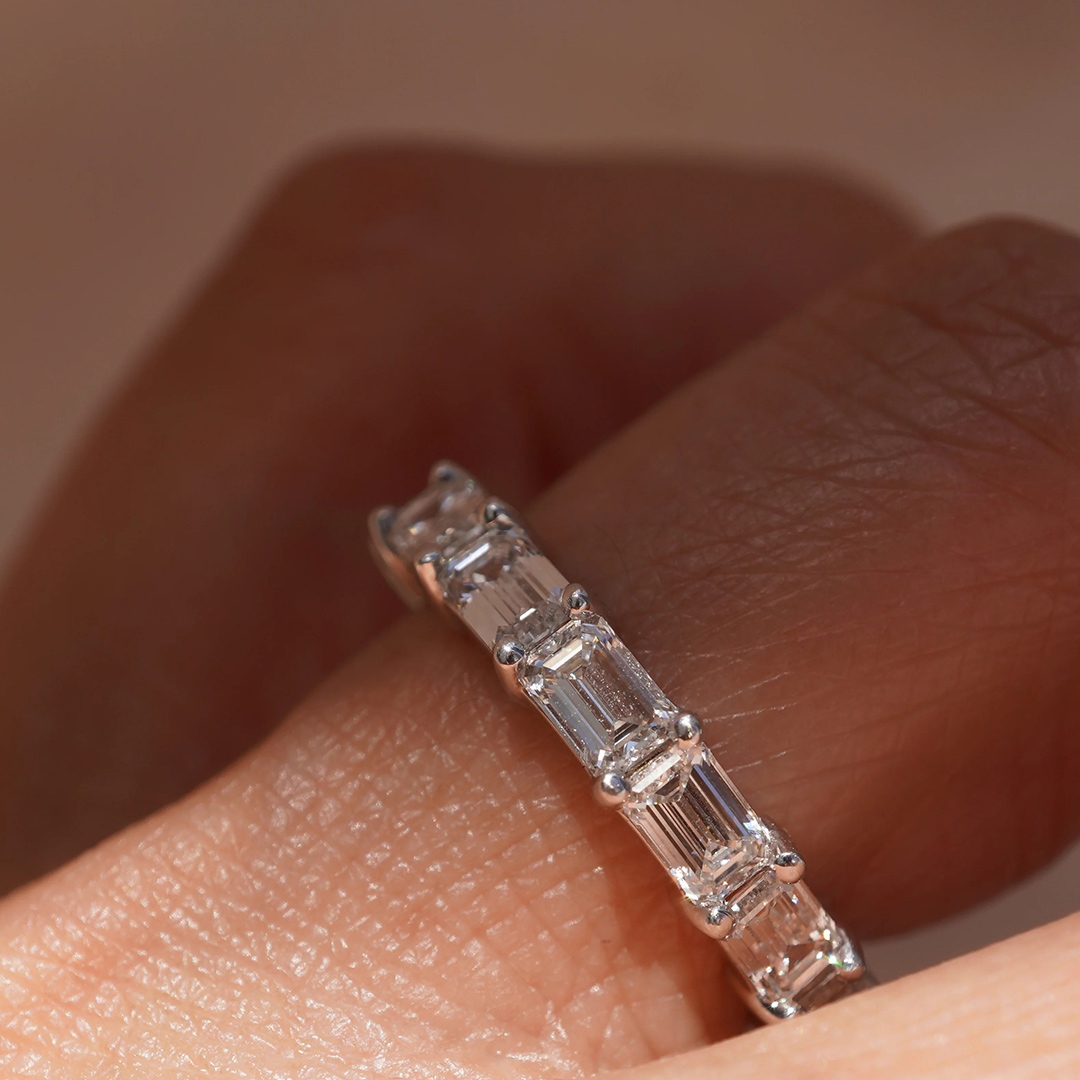 3.36CT 3*5mm Emerald Cut Moissanite Wedding Bands In Sterling Silver