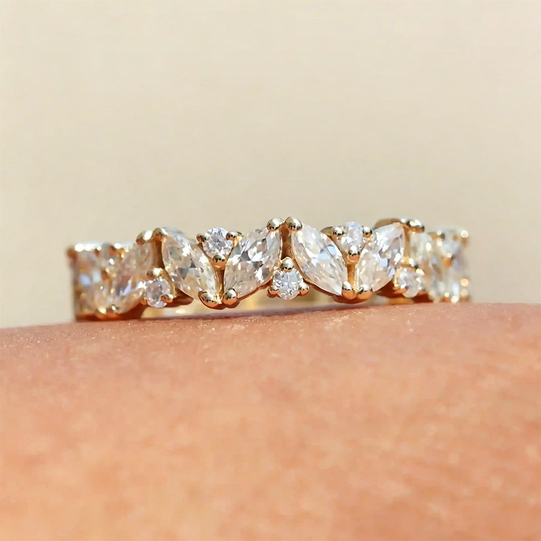 1.82CT Round Cut/Marquise Cut Moissanite Wedding Bands In Sterling Silver