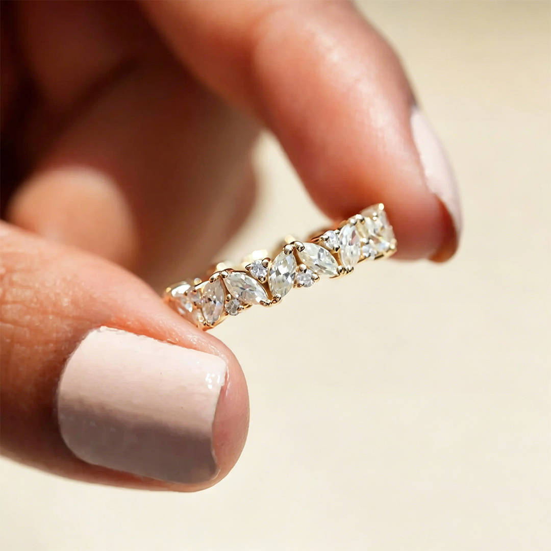 1.82CT Round Cut/Marquise Cut Moissanite Wedding Bands In Sterling Silver