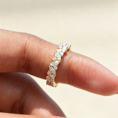 1.82CT Round Cut/Marquise Cut Moissanite Wedding Bands In Sterling Silver