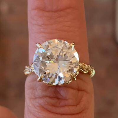 4.312CT 10*10mm Round Cut Moissanite Engagement Rings In Sterling Silver