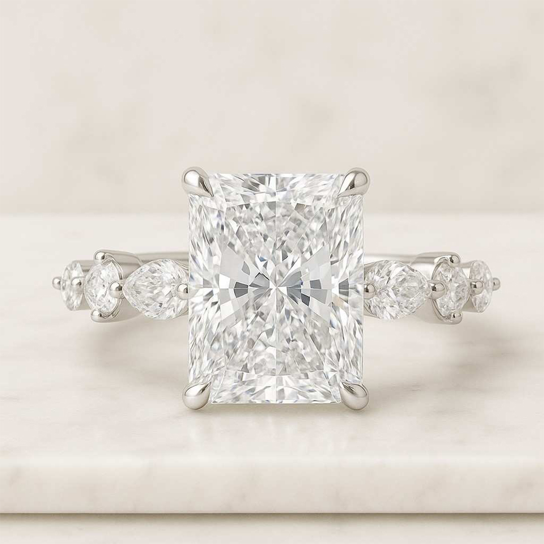 4.28CT 8*10mm Radiant Cut Moissanite Engagement Rings In Sterling Silver