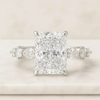 4ct 8x10mm Radiant Cut Moissanite Engagement Rings in Sterling Silver