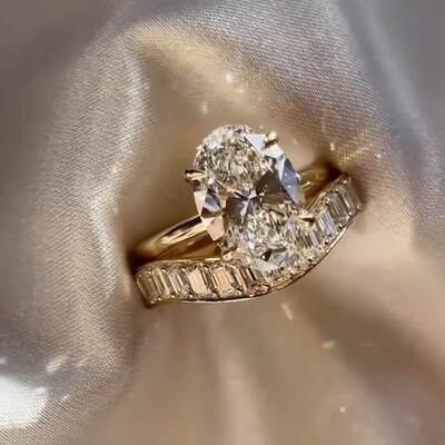 6.92CT 9*11mm Oval Cut Moissanite Engagement Rings Sets In Sterling Silver