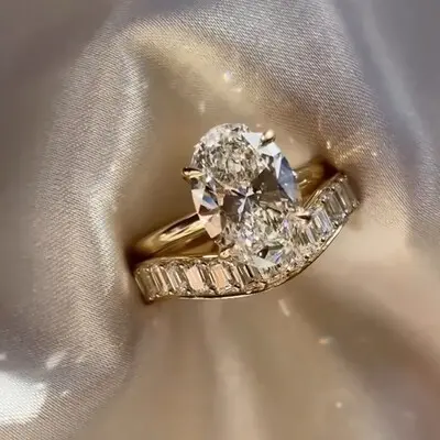 5CT 9*11mm Oval Cut Moissanite Engagement Rings Sets In Sterling Silver