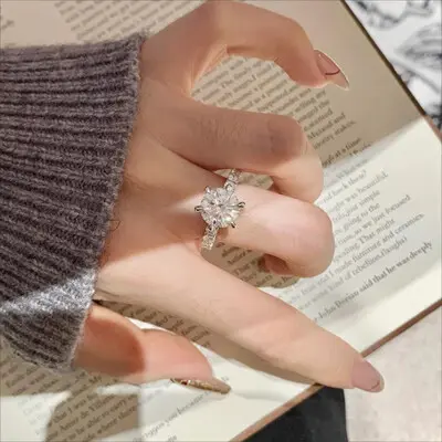 4CT 10*10mm Round Cut Moissanite Engagement Rings In Sterling Silver