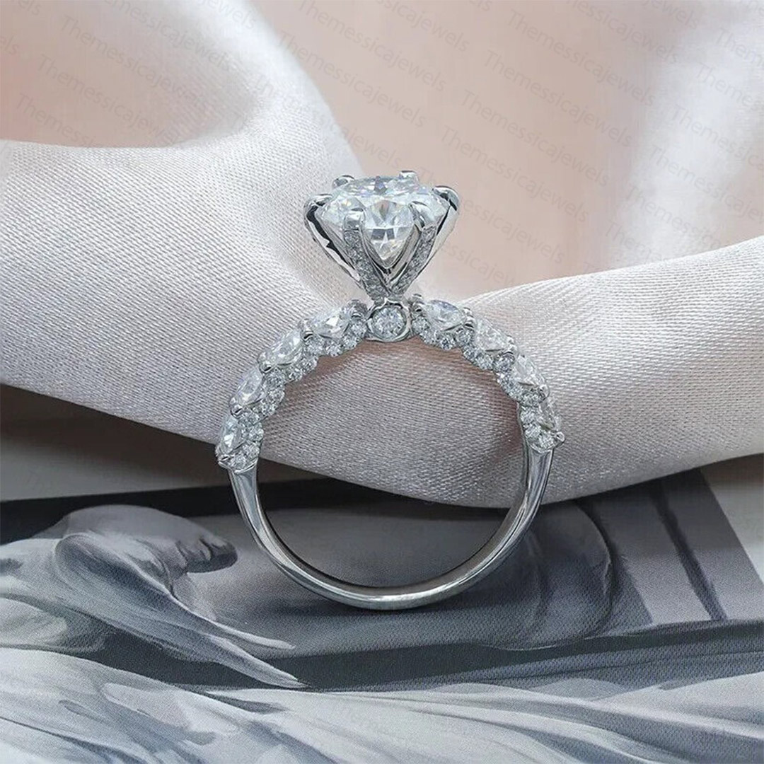 6.68CT 10*10mm Round Cut Moissanite Engagement Rings In Sterling Silver