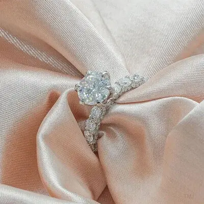 4CT 10*10mm Round Cut Moissanite Engagement Rings In Sterling Silver