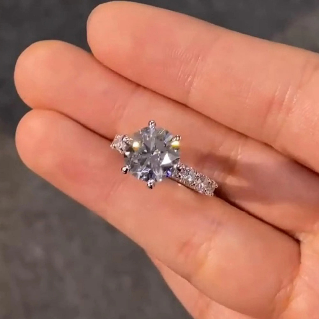 6.68CT 10*10mm Round Cut Moissanite Engagement Rings In Sterling Silver
