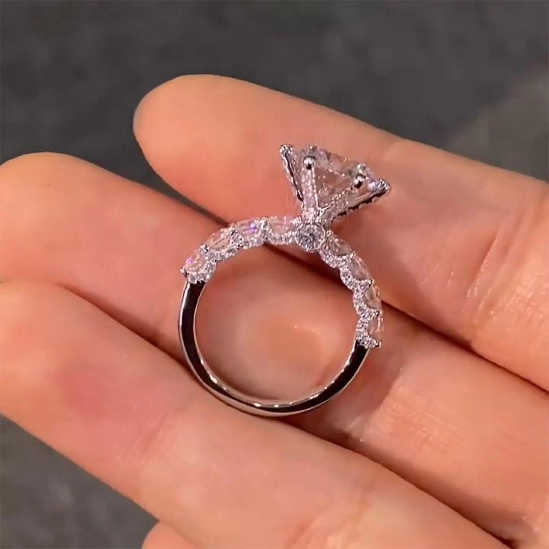 6.68CT 10*10mm Round Cut Moissanite Engagement Rings In Sterling Silver
