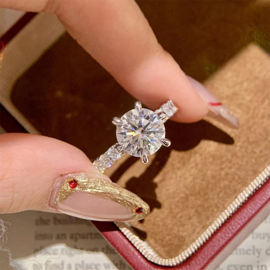 6.68CT 10*10mm Round Cut Moissanite Engagement Rings In Sterling Silver