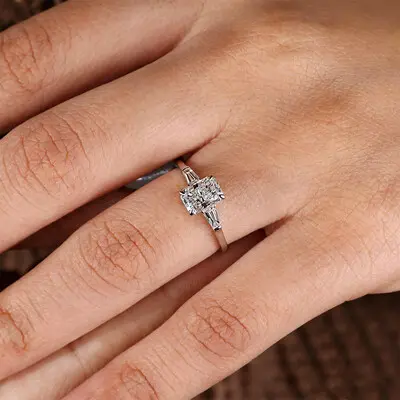 1CT 5*7mm Radiant Cut Moissanite Engagement Rings In Sterling Silver