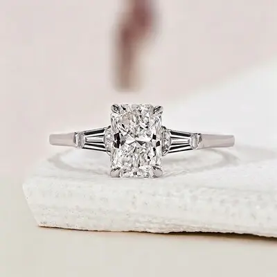 1CT 5*7mm Radiant Cut Moissanite Engagement Rings In Sterling Silver