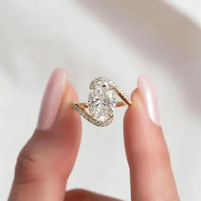 5CT 9*11mm Oval Cut Moissanite Engagement Rings In Sterling Silver