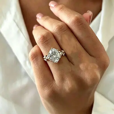 5CT 9*11mm Oval Cut Moissanite Engagement Rings In Sterling Silver