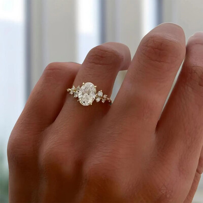 2.14CT 7*9mm Oval Cut Moissanite Engagement Rings In Sterling Silver
