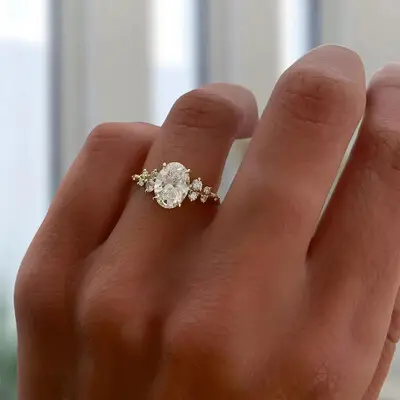 2CT 7*9mm Oval Cut Moissanite Engagement Rings In Sterling Silver