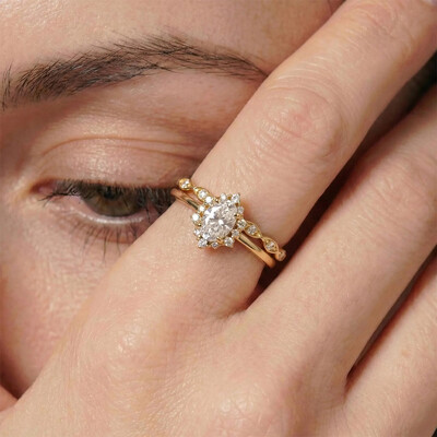 1.21CT 4*6mm Oval Cut Moissanite Engagement Rings Sets In Sterling Silver