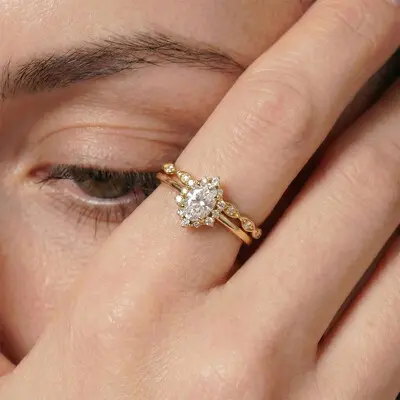 1.21CT 4*6mm Oval Cut Moissanite Engagement Rings Sets In Sterling Silver