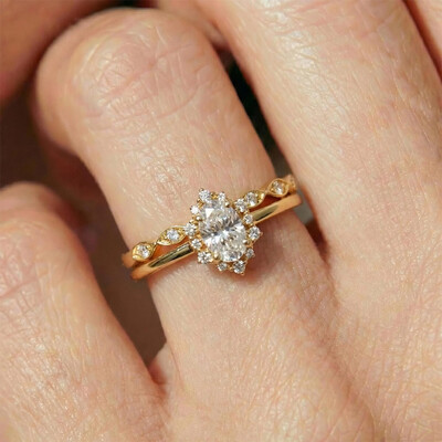 1.21CT 4*6mm Oval Cut Moissanite Engagement Rings Sets In Sterling Silver