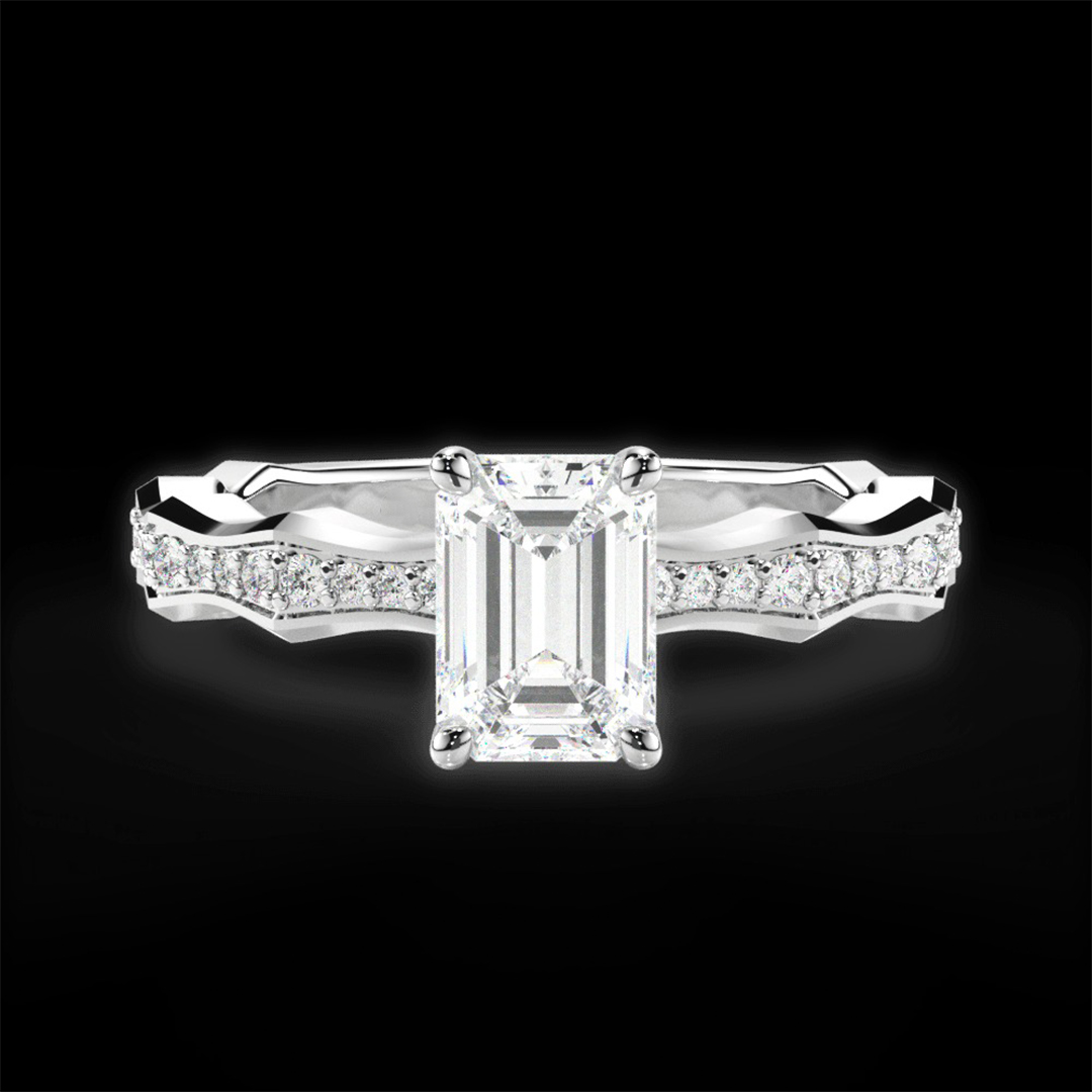 3.36CT Emerald Cut Moissanite Engagement Rings In Sterling Silver