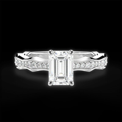3.36CT Emerald Cut Moissanite Engagement Rings In Sterling Silver
