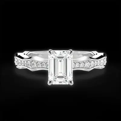 3.36CT Emerald Cut Moissanite Engagement Rings In Sterling Silver