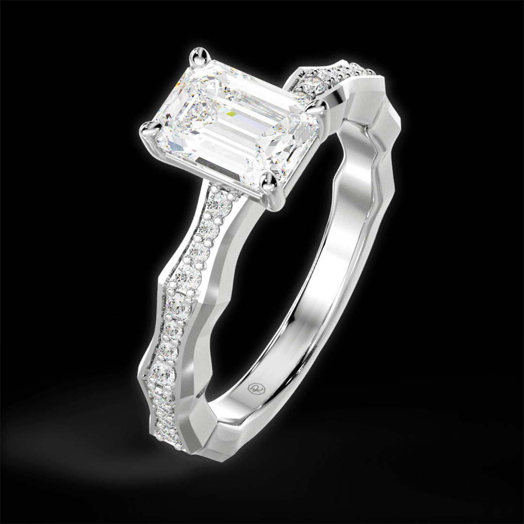 3.36CT Emerald Cut Moissanite Engagement Rings In Sterling Silver