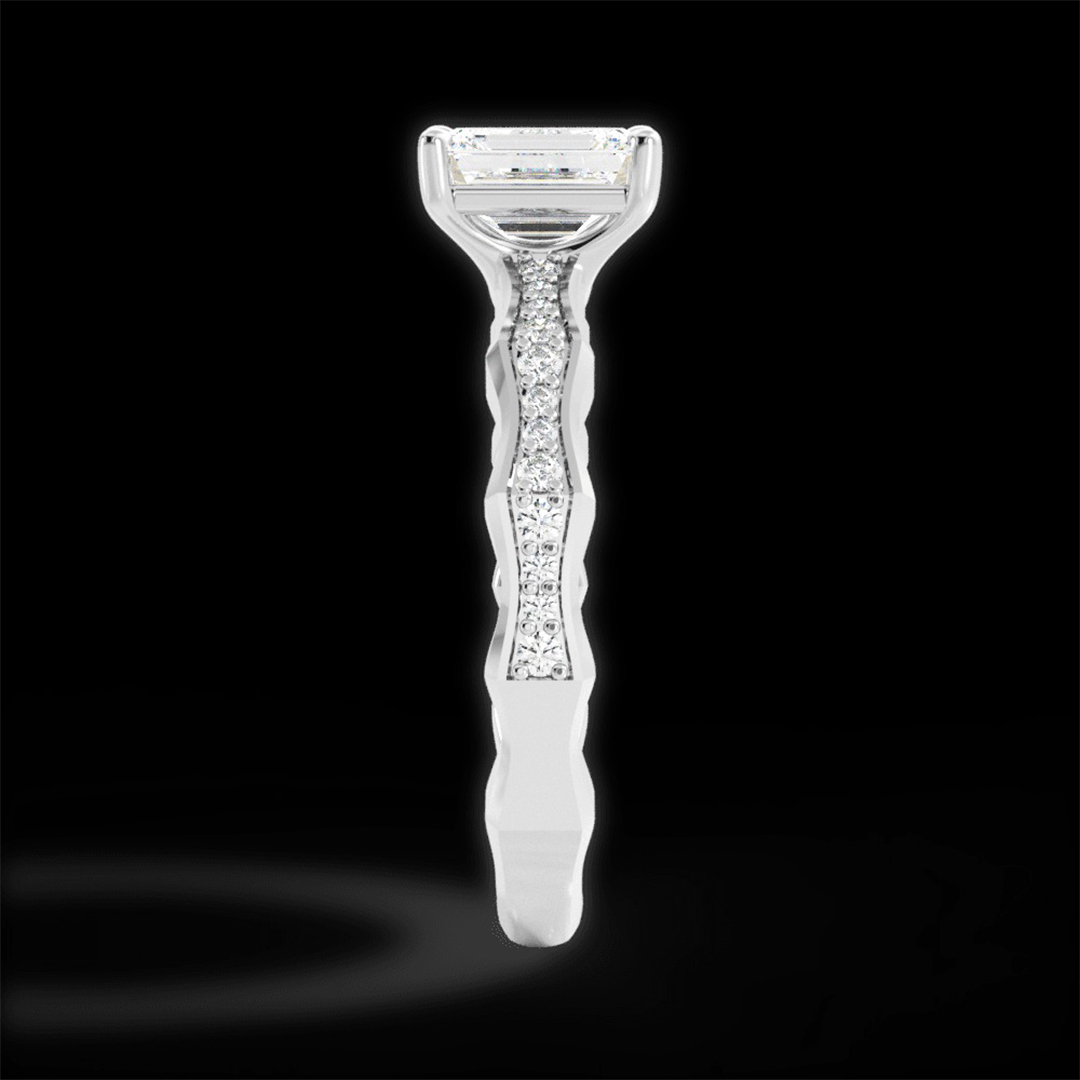 3.36CT Emerald Cut Moissanite Engagement Rings In Sterling Silver